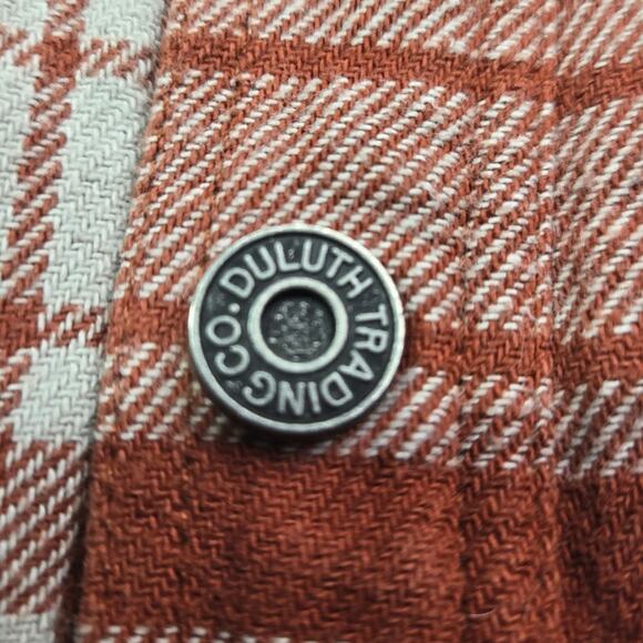 Duluth Trading Jacket Men 2XL Orange Plaid Lined Flannel Barn Chore Shacket Work - Picture 5 of 7
